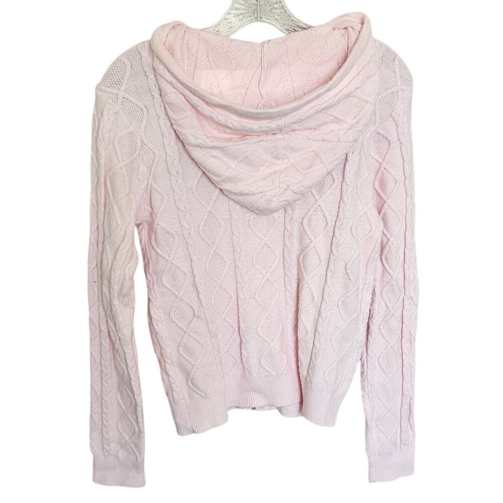 Wicked Brand Girls Hooded Sweater, Pink Cable Knit, Full Zip, Size L - Picture 3 of 10